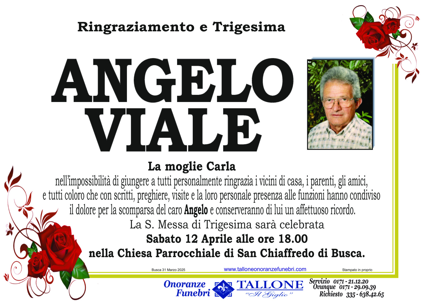 <br />
<b>Warning</b>:  Undefined variable $info in <b>/home/tallone/public_html/ringraziamenti.php</b> on line <b>68</b><br />
Angelo Viale
